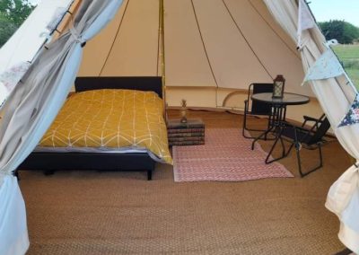 Inside one of the Bell Tents at Two Jays Farm Campsite